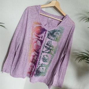 Lane Bryant Hoodie Womens Size 18 Heather Purple Floral Embroidery Shirt